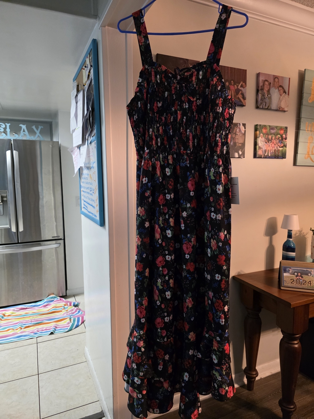 Grace Karin Black Midi Dress with Pink & Red Floral Print